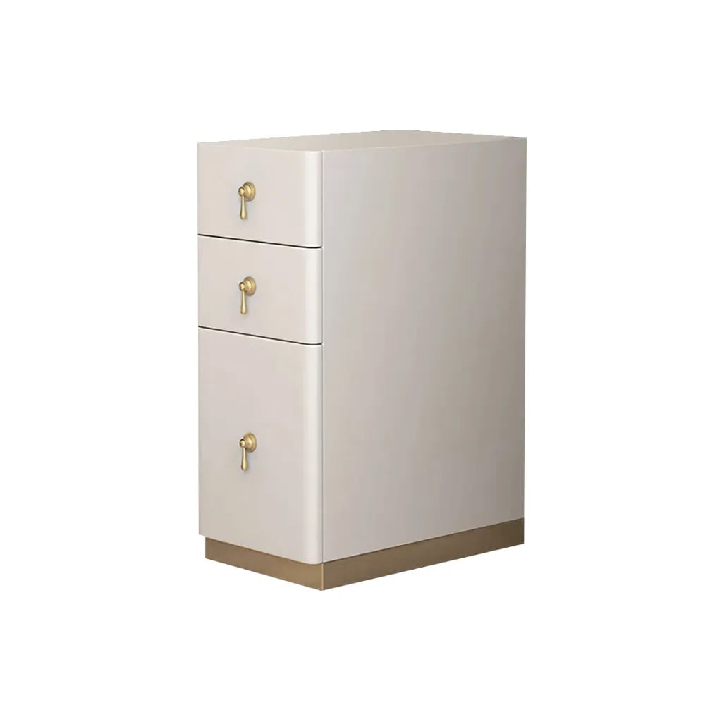 HMR Modern Narrow 3-Drawer Nightstand with Faux Leather Upholstery (Set of 2) - Off-White