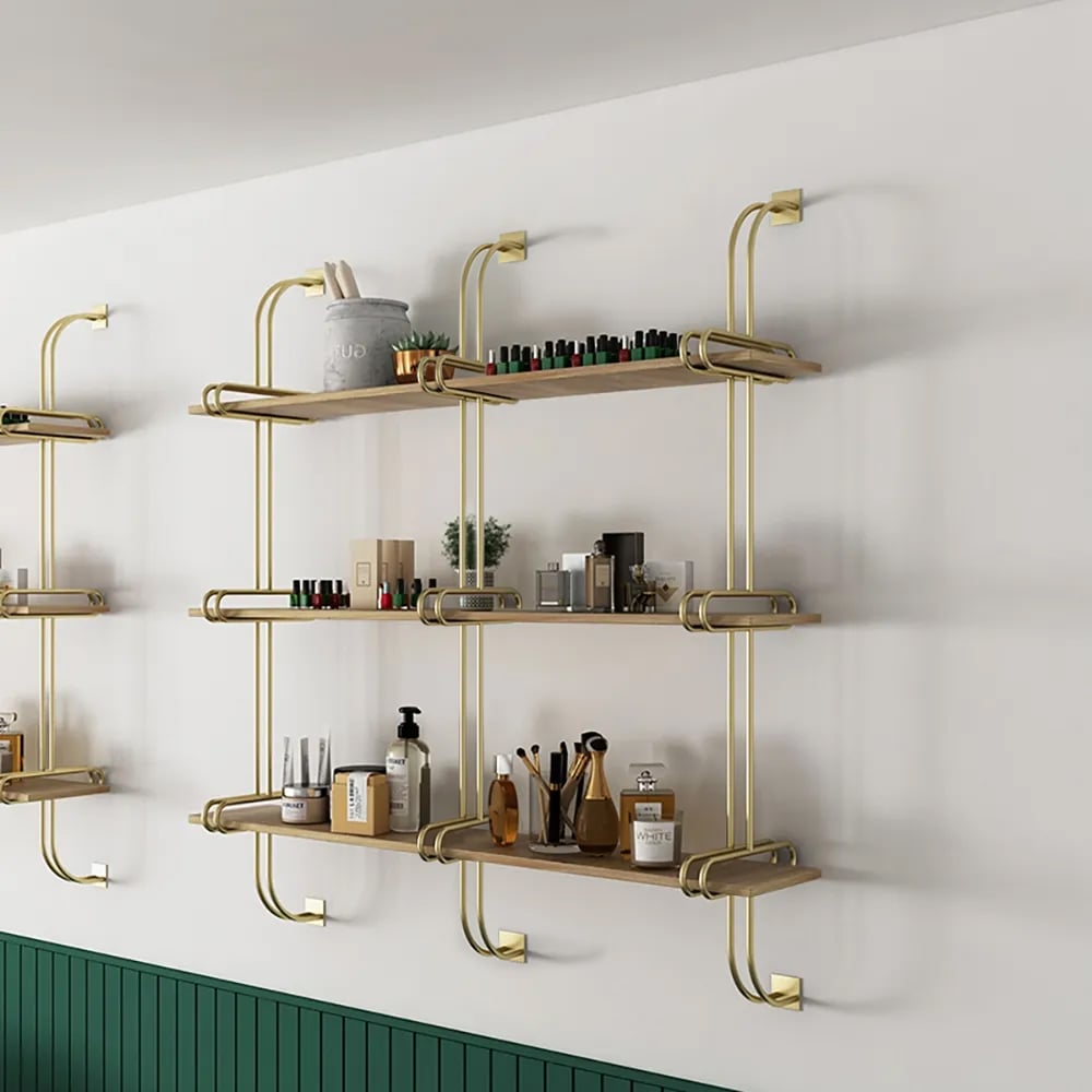 HMR Luxury 3-Tier 59" Floating Shelves Wall Shelf - Natural/Gold, MDF