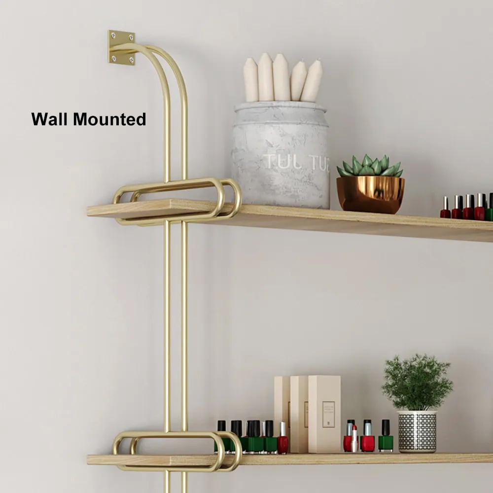 HMR Luxury 3-Tier 59" Floating Shelves Wall Shelf - Natural/Gold, MDF