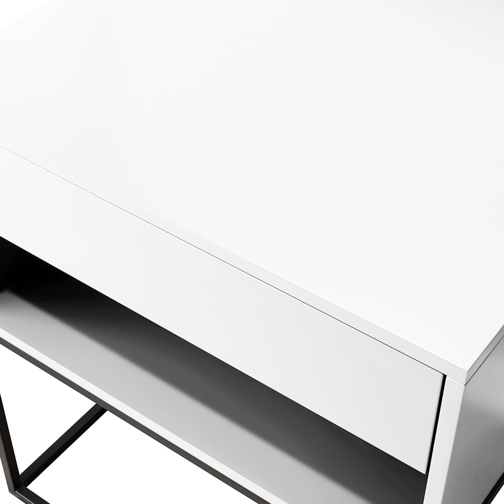 HMR Modern Nightstand with Drawer Bedside Table Metal Base - White