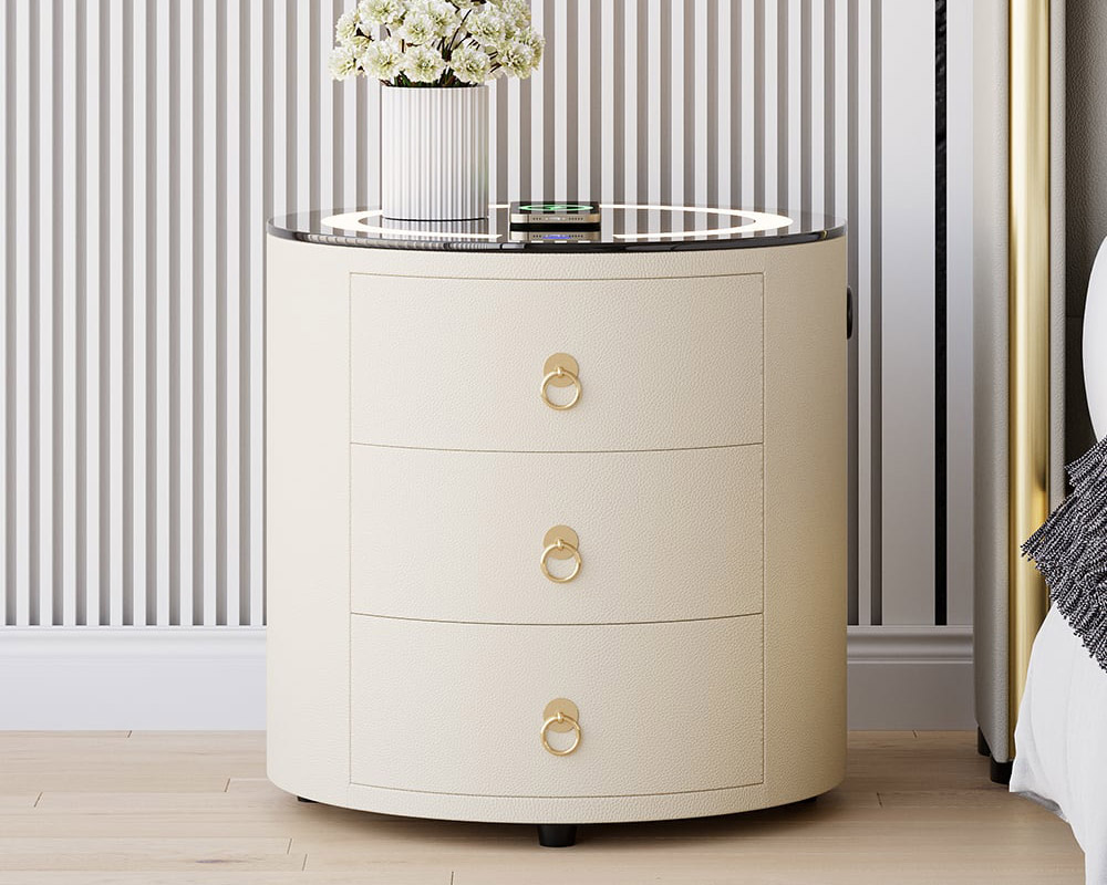 HMR - Leather 3-Drawer Smart Nightstand with Light & Speaker