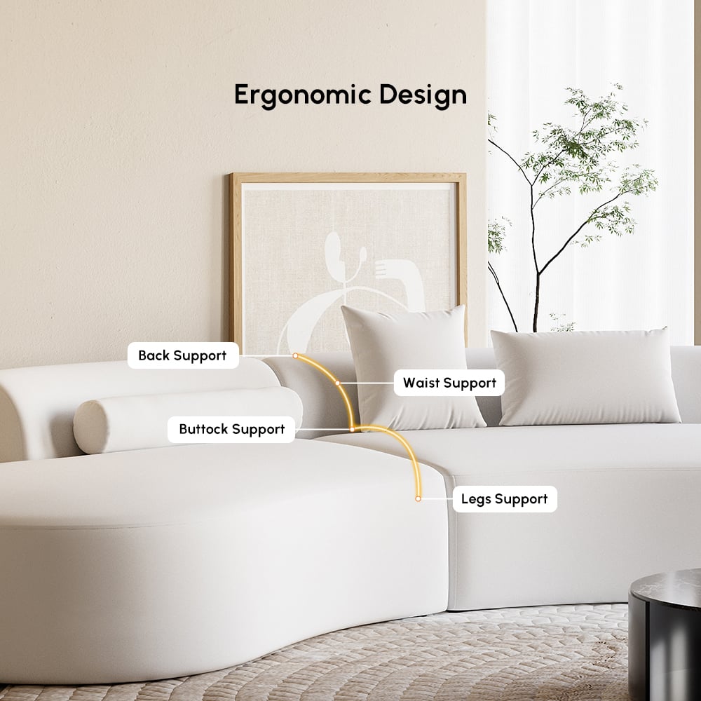 HMR 109" 2-Piece Curved Sectional Sofa with Pillows - White, Leather