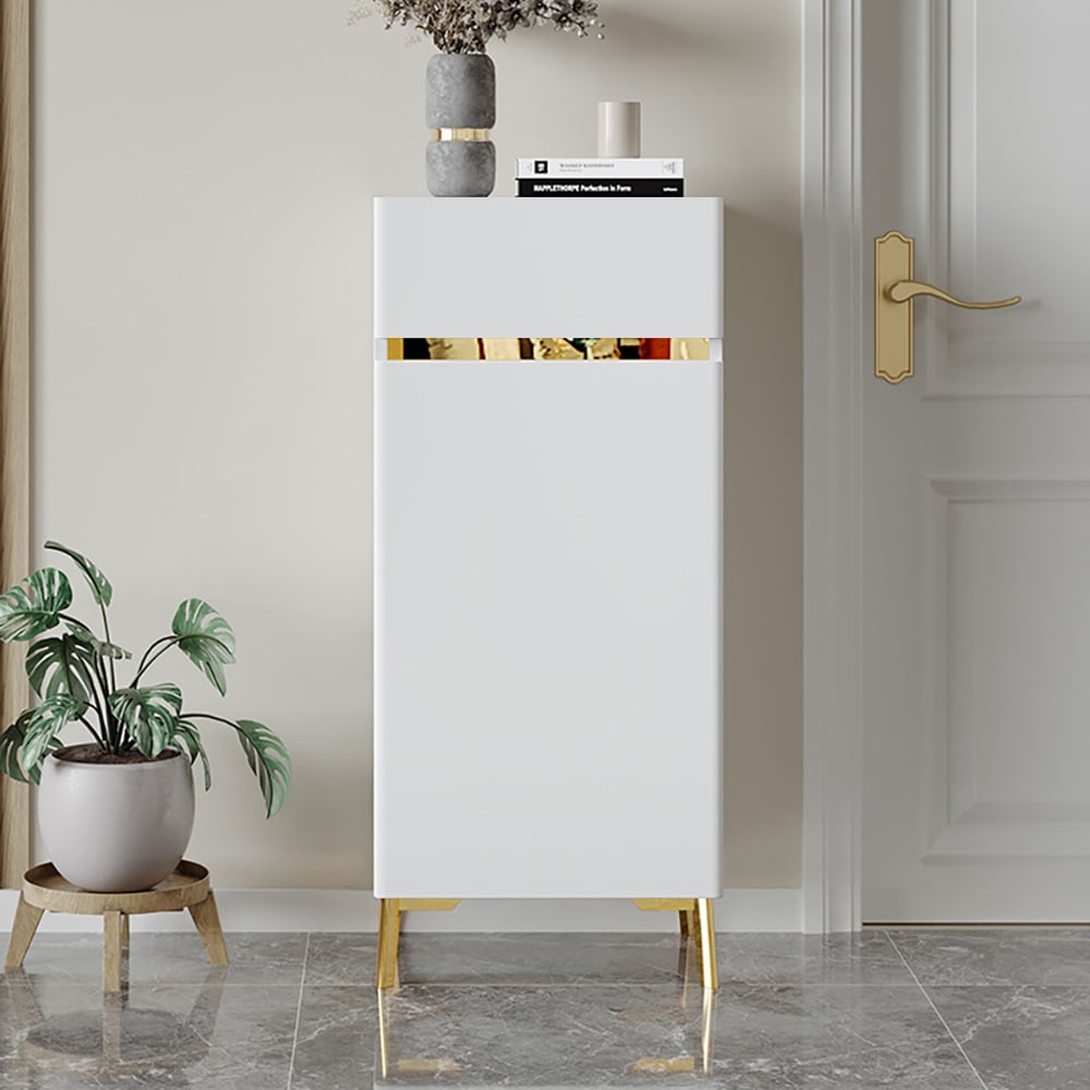 HMR - White Tall Shoe Cabinet with 5 Shelves for 10 Pairs Shoes Narrow Entryway Shoe Storage