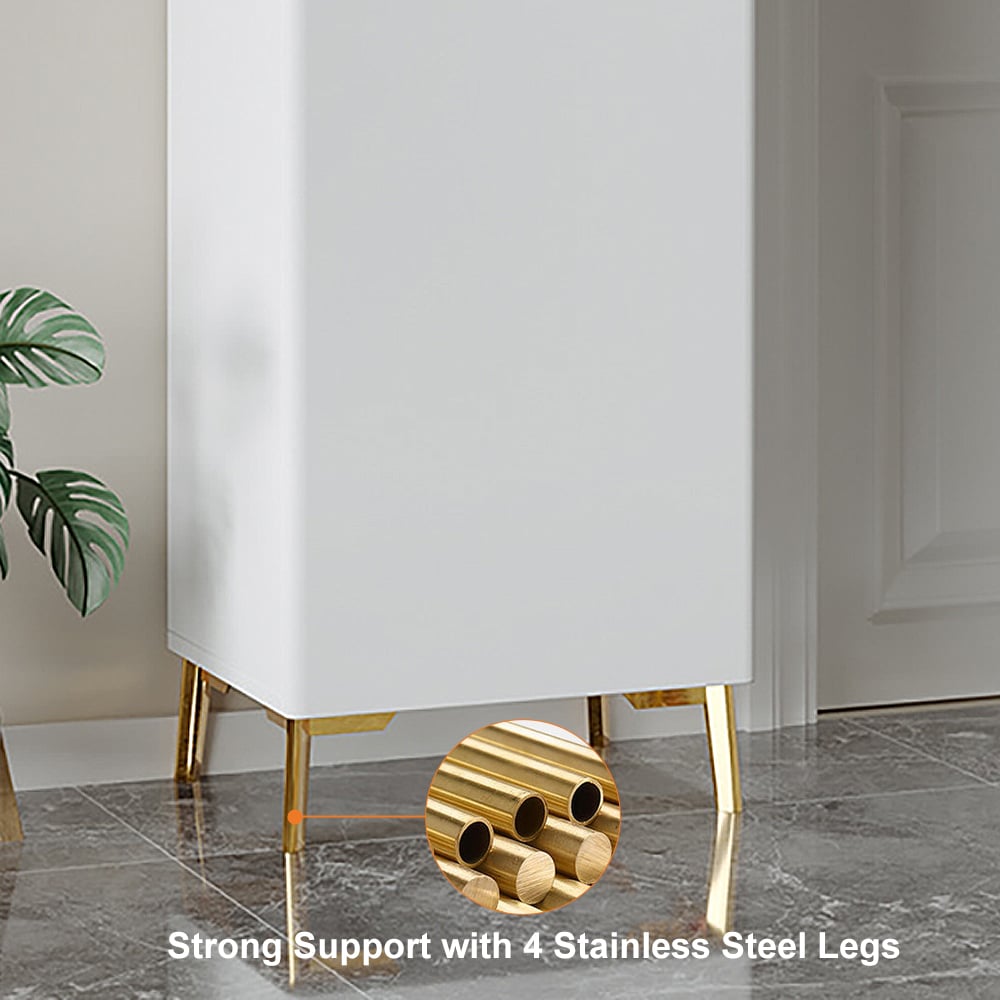 HMR - White Tall Shoe Cabinet with 5 Shelves for 10 Pairs Shoes Narrow Entryway Shoe Storage