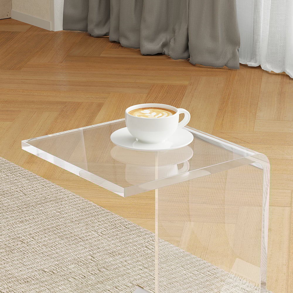 HMR C-shaped End Table with Storage Transparent Acrylic Small Space Side Table - Clear