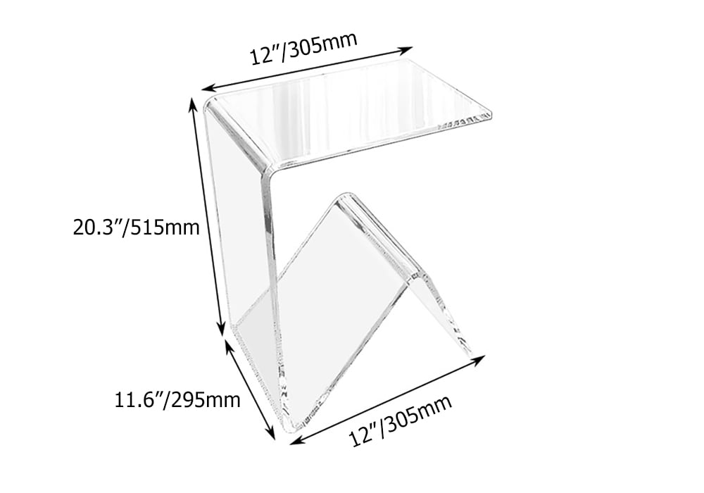 HMR C-shaped End Table with Storage Transparent Acrylic Small Space Side Table - Clear