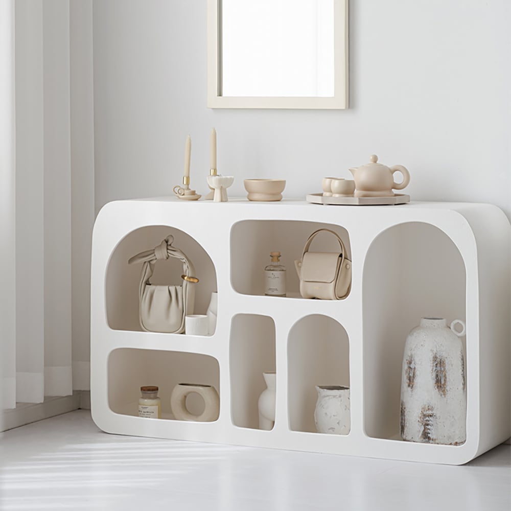 HMR - Codiys Art Deco Storage Japandi Console Table White Arched Shelves Entryway Cabinet