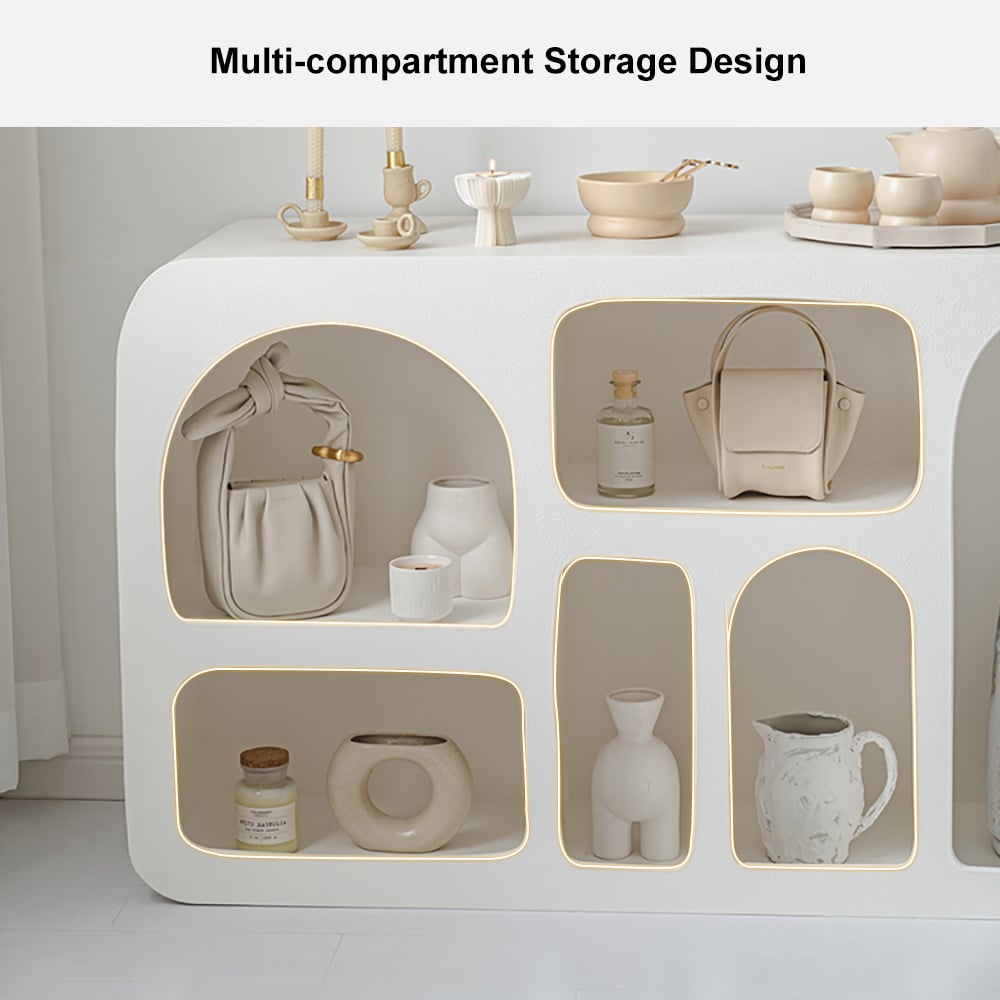 HMR - Codiys Art Deco Storage Japandi Console Table White Arched Shelves Entryway Cabinet