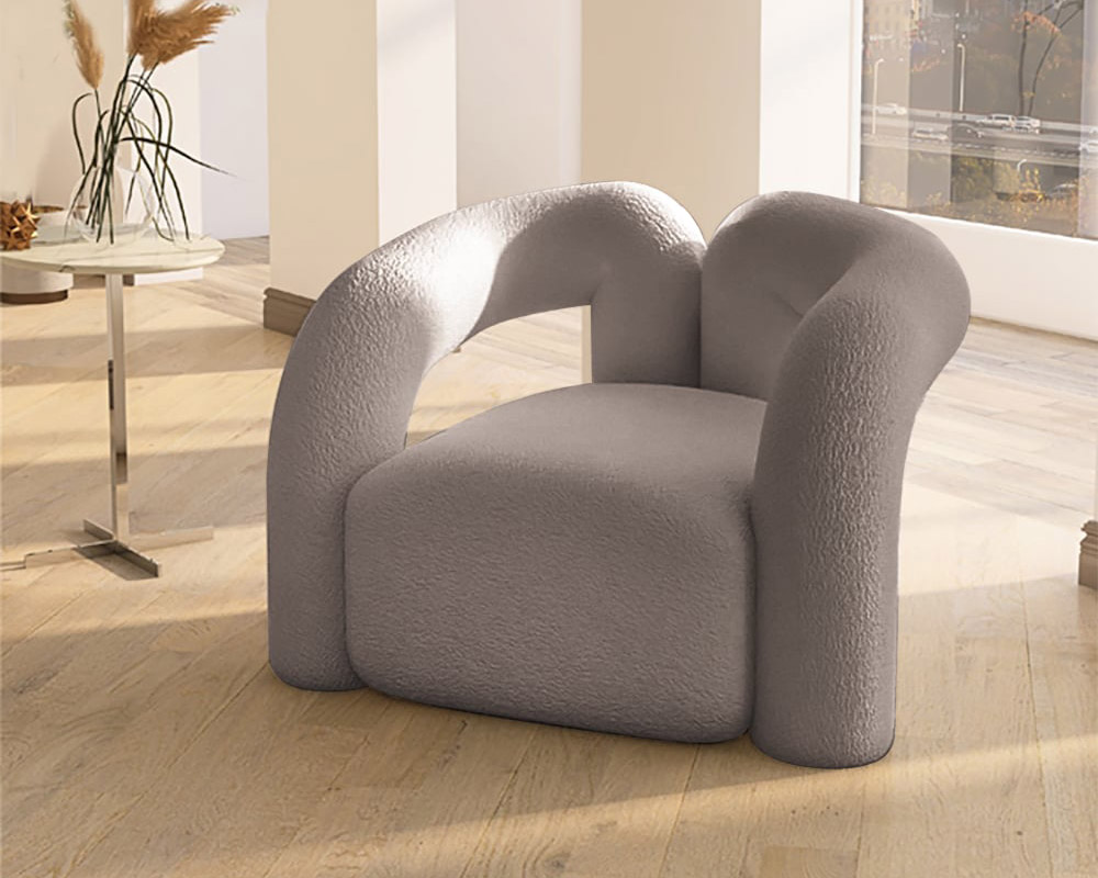 HMR - Japandi Boucle Accent Chair Shaggy Armchair for Living Room