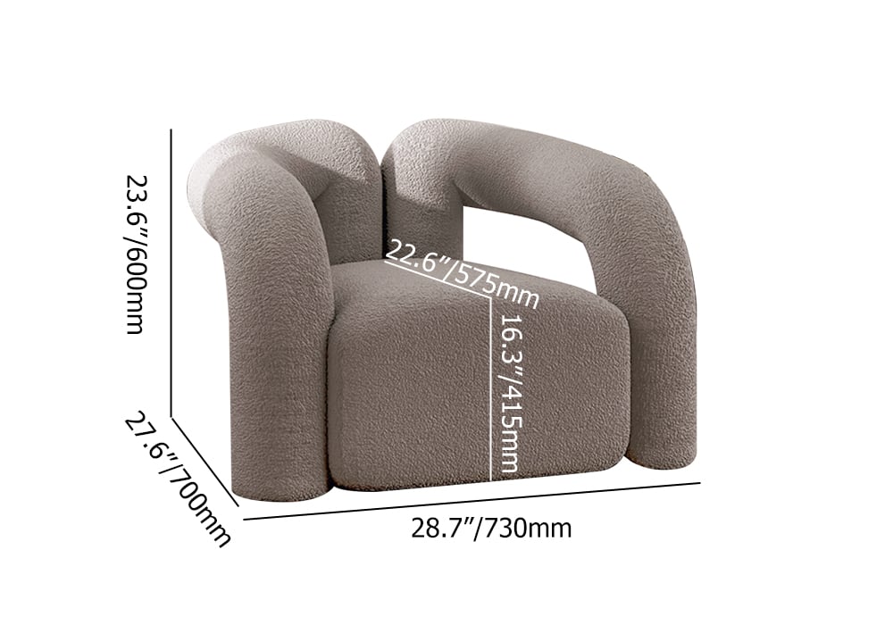 HMR Japandi Boucle Accent Chair Shaggy Armchair for Living Room - Gray