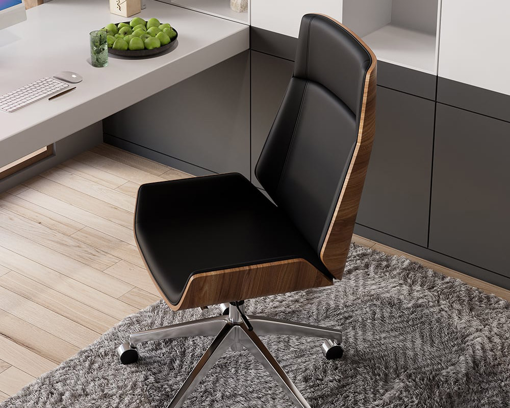 HMR - Ultic L Shaped Home Office Desk & Faux Leather Office Chair Set with Wheels