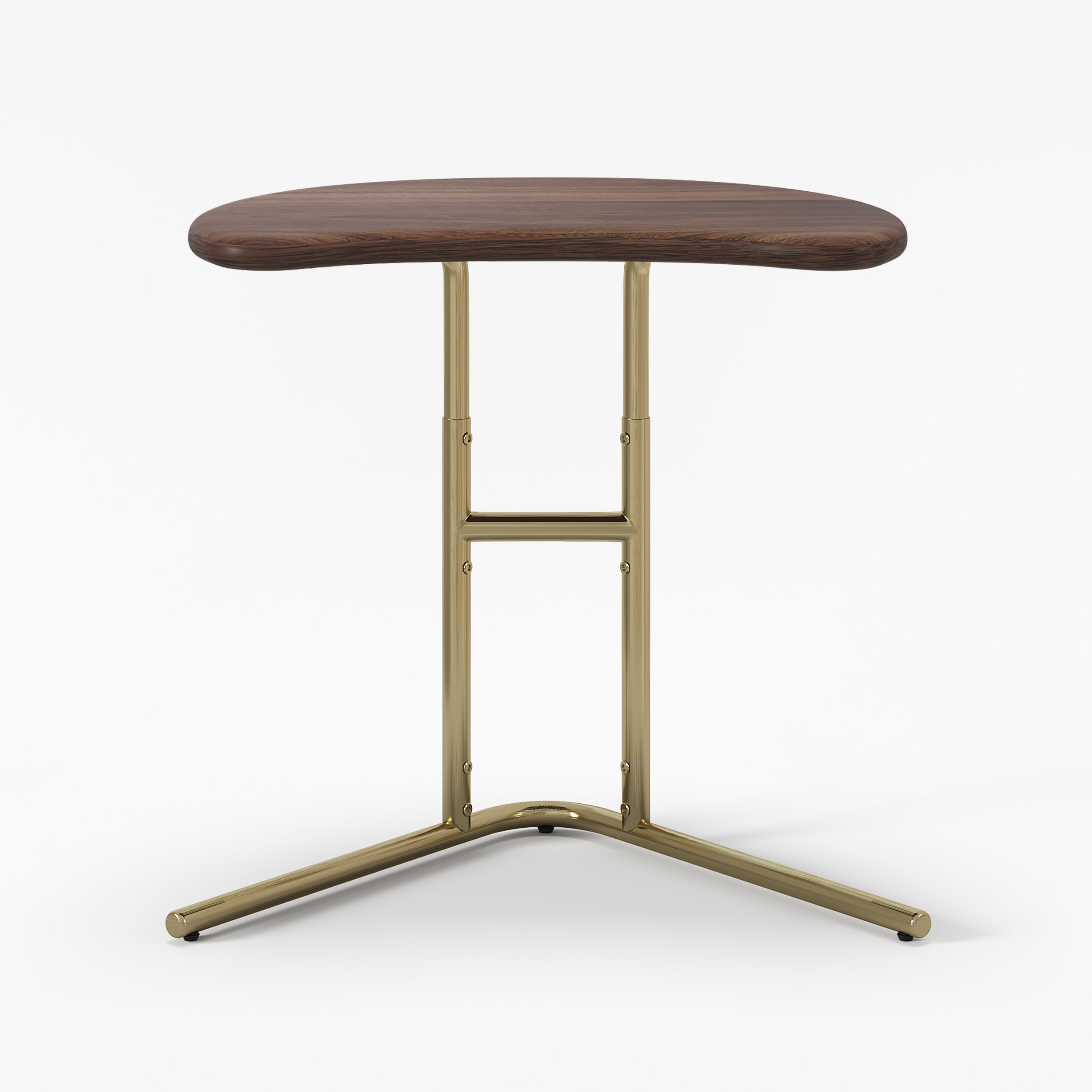 HMR - Walnut & Gold C-shaped Lift Top Adjustable Side Table