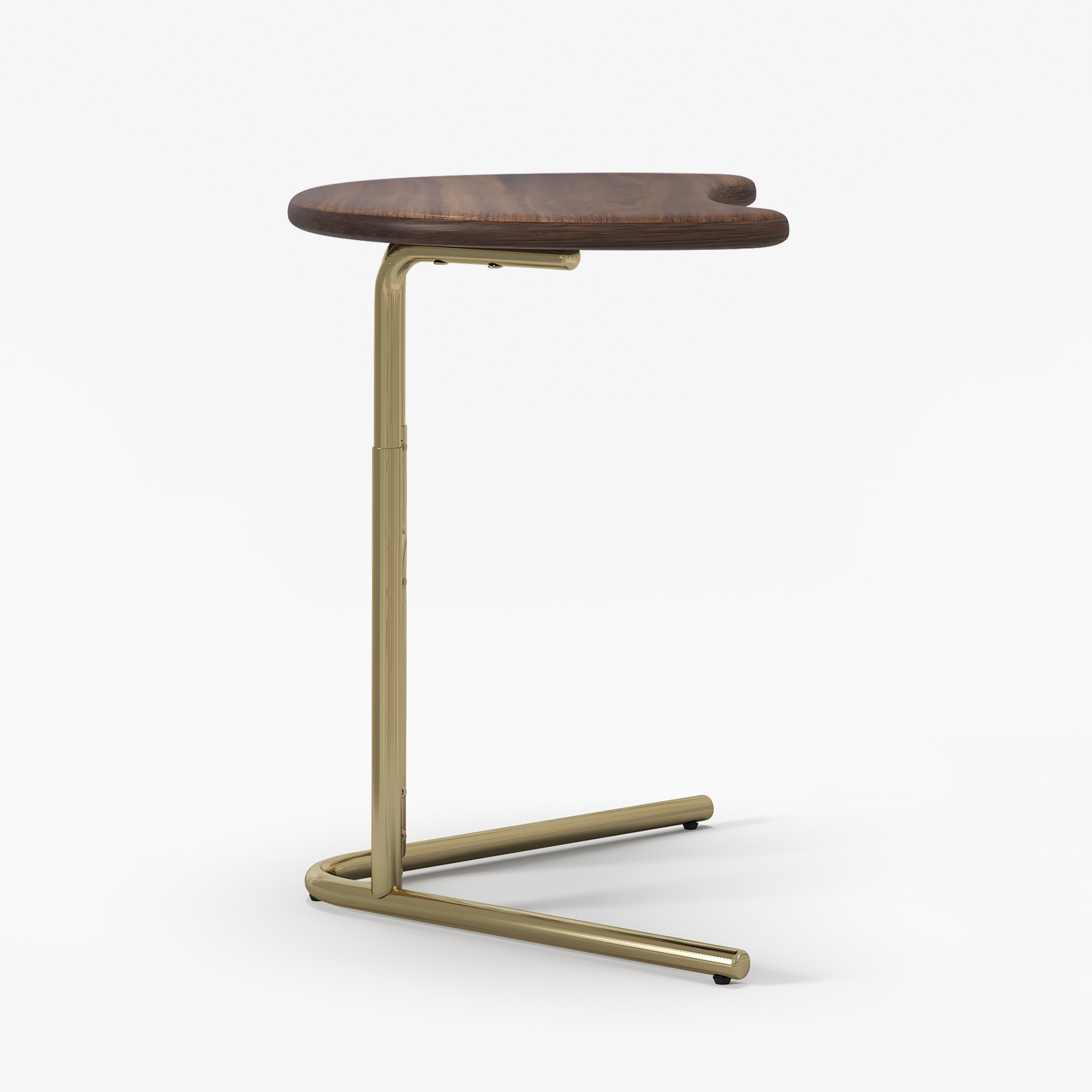 HMR - Walnut & Gold C-shaped Lift Top Adjustable Side Table