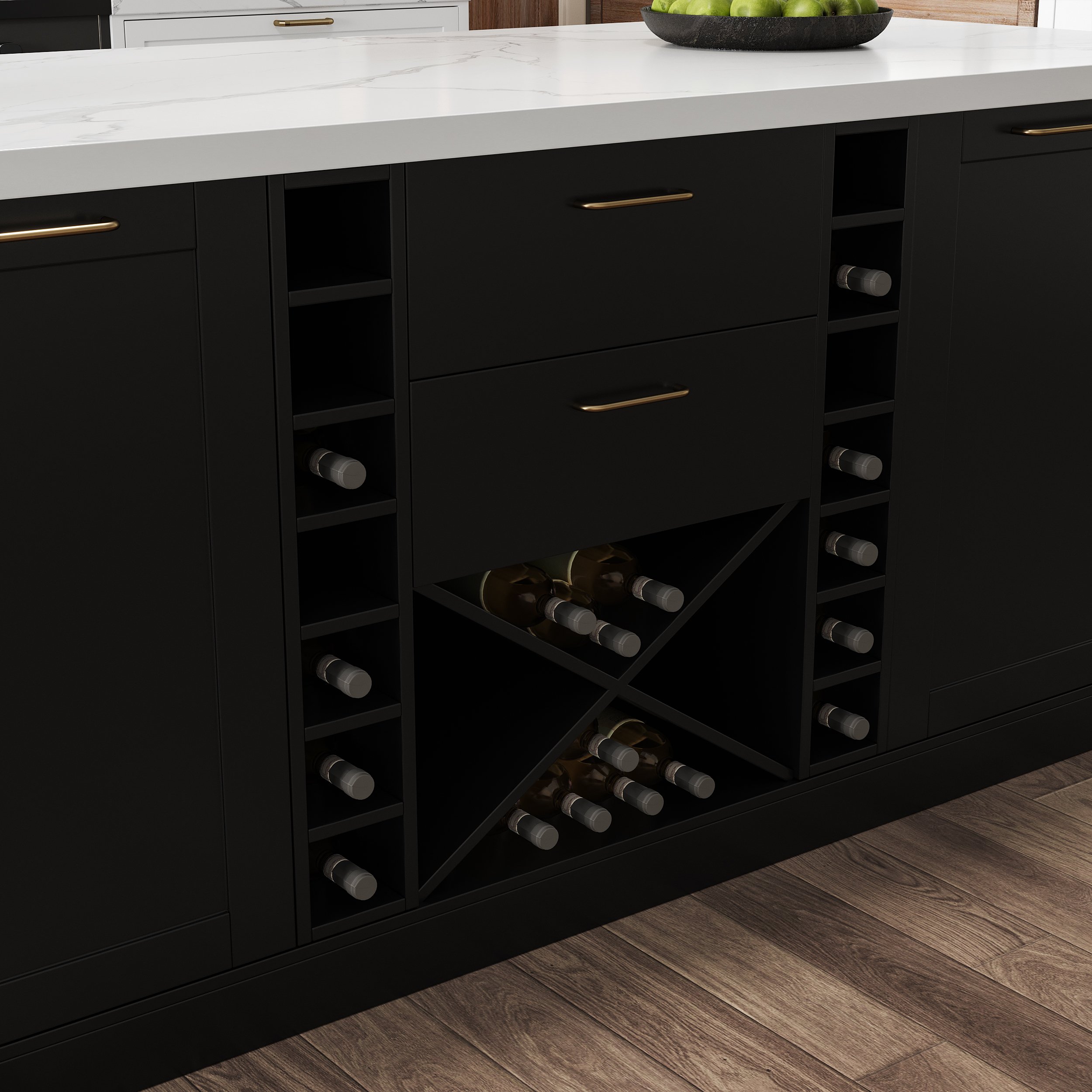 HMR 72'' Modern Kitchen lsland with Wine Storage - Black, Sintered Stone
