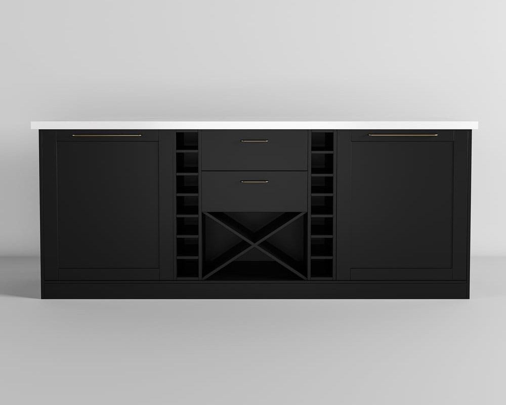HMR 72'' Modern Kitchen lsland with Wine Storage - Black, Sintered Stone