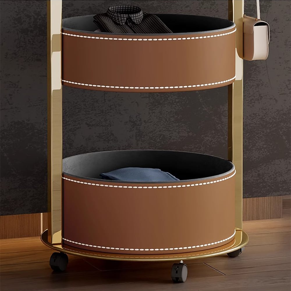 HMR - Coat Rack Stand with 2 Trays Saddle Leather Hall Tree