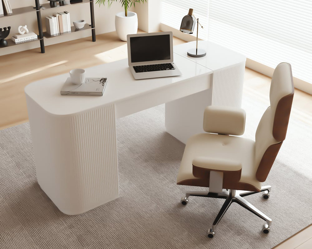 HMR Modern Standing Computer Desk & Upholstered Swivel Task Office Chair Set (59.8" ) - White
