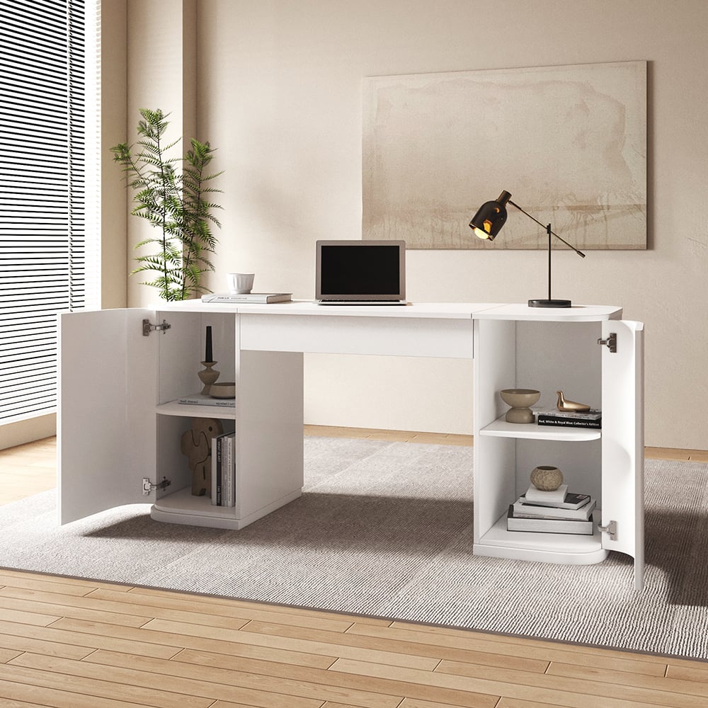 HMR Modern Standing Computer Desk & Upholstered Swivel Task Office Chair Set (59.8" ) - White