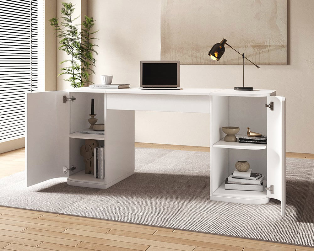 HMR Modern Standing Computer Desk & Upholstered Swivel Task Office Chair Set (59.8" ) - White