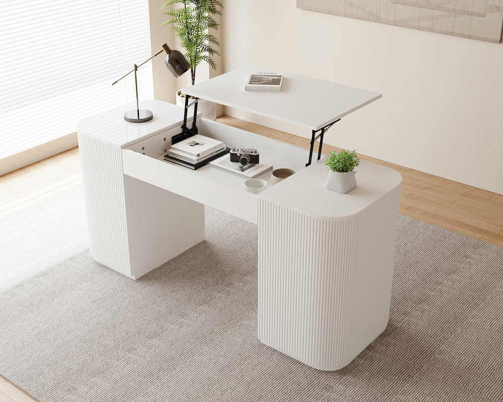 HMR Modern Standing Computer Desk & Upholstered Swivel Task Office Chair Set (59.8" ) - White