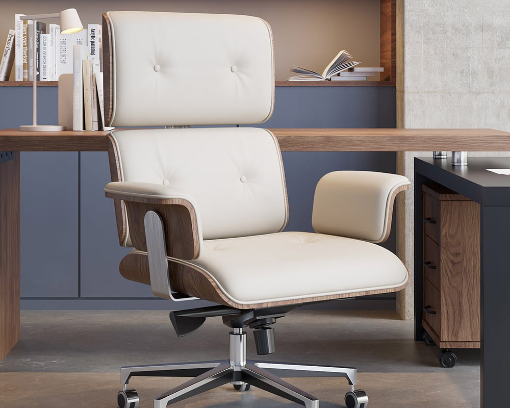 HMR Modern Standing Computer Desk & Upholstered Swivel Task Office Chair Set (59.8" ) - White