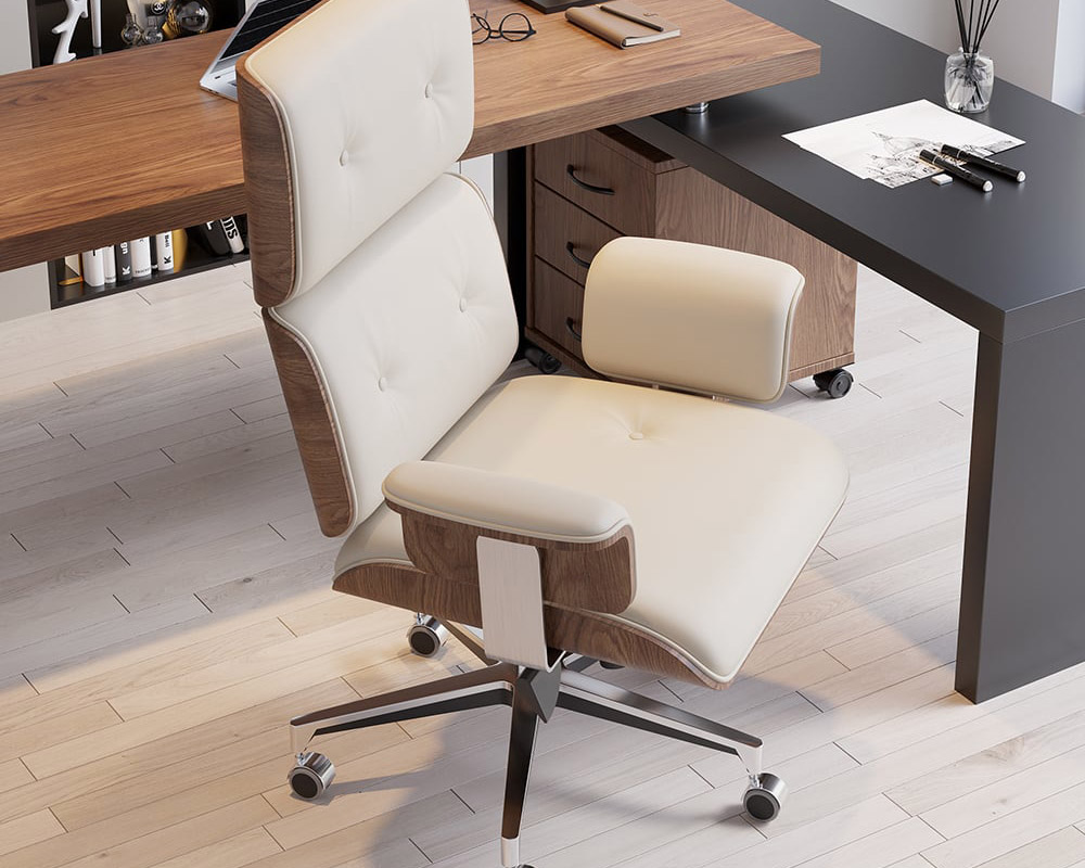 HMR Modern Standing Computer Desk & Upholstered Swivel Task Office Chair Set (59.8" ) - White