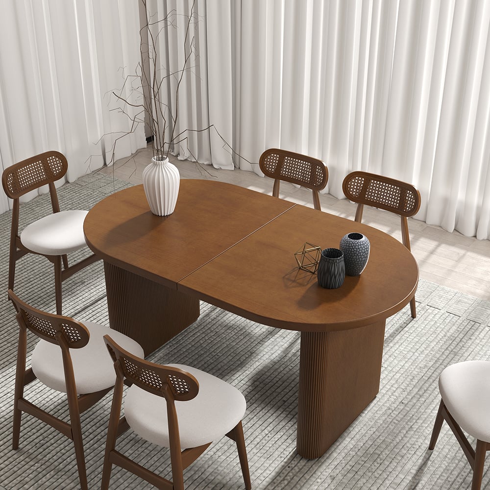 HMR Japandi Oval Extendable Dining Table - Walnut, 79"-94" (seats 6-10)