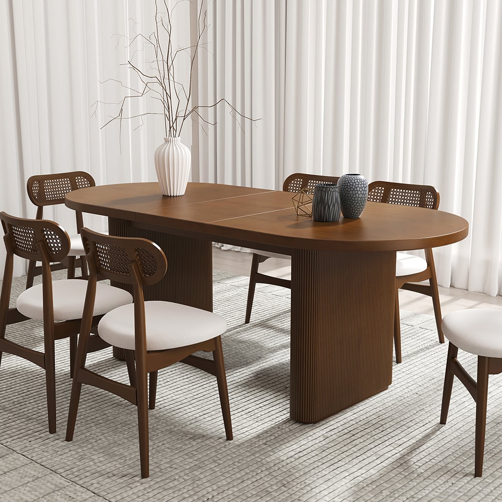 HMR Japandi Oval Extendable Dining Table - Walnut, 79"-94" (seats 6-10)