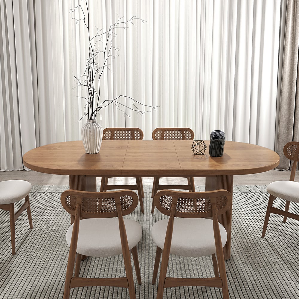 HMR Japandi Oval Extendable Dining Table - Walnut, 79"-94" (seats 6-10)