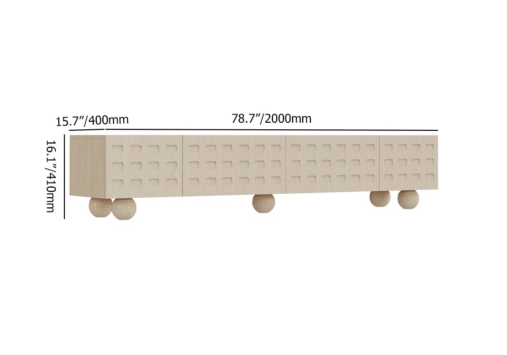 HMR - 78.7" Whitewash Wood TV Stand with Storage Wabi-Sabi 4 Cabinets Round Legs TV up to 80"