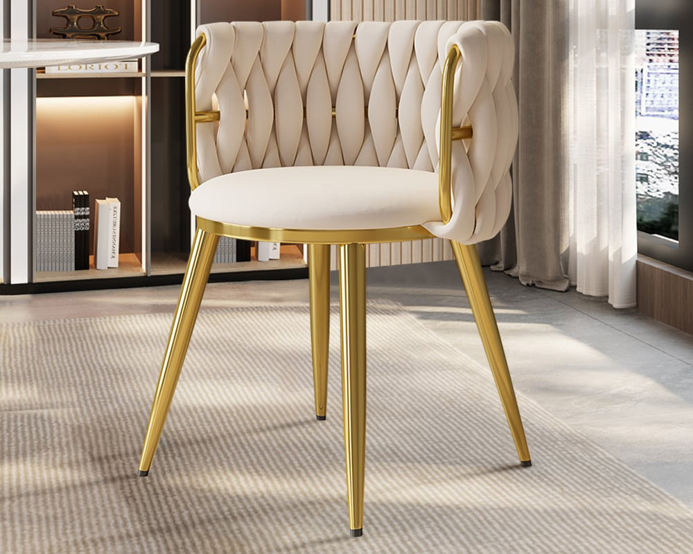 HMR Sweave Nordic Barrel Dining Chair with Velvet Upholstery (Set of 8) - Off-White