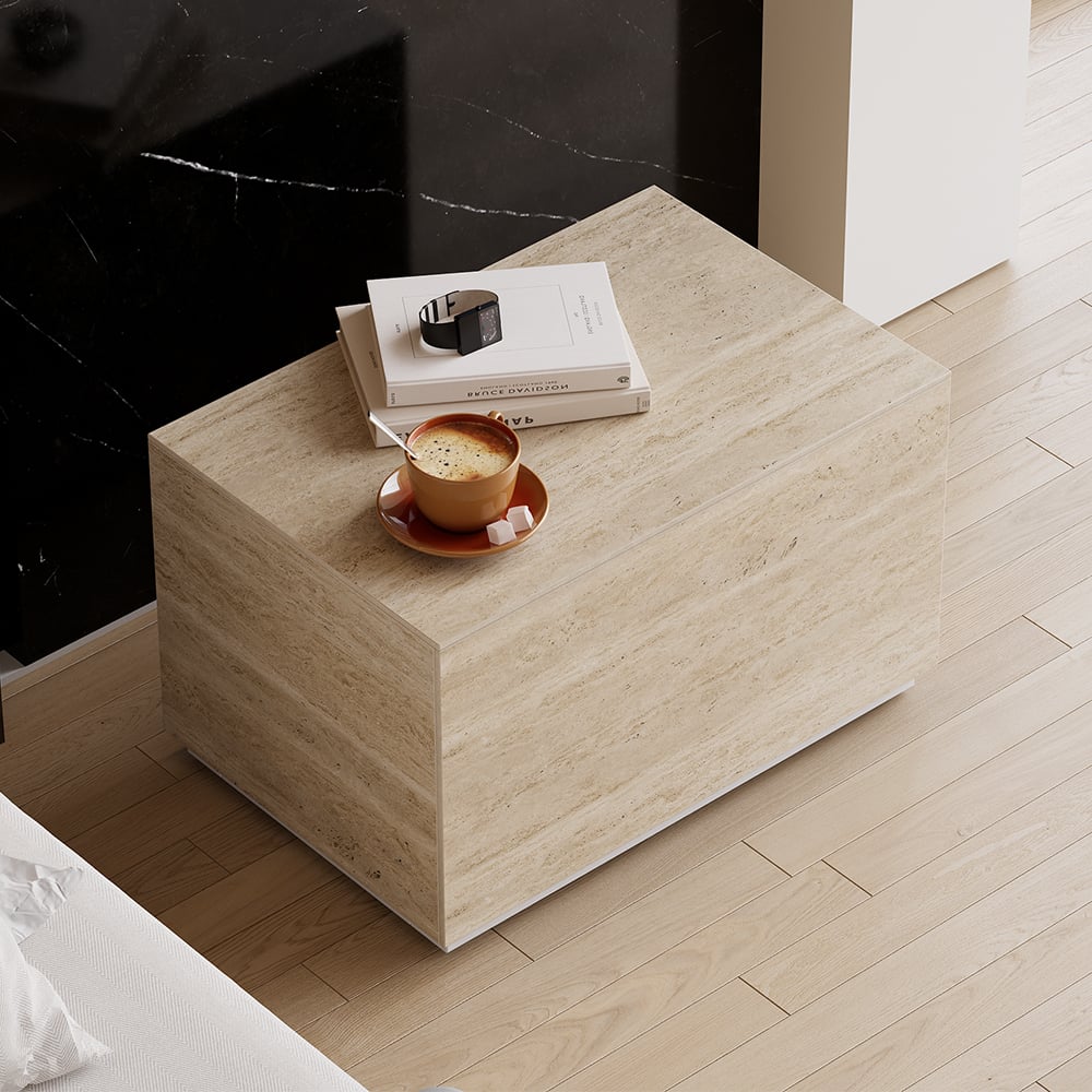 HMR 23" Sintered Stone Floor Nightstand with Drawer - Beige, Number Of Drawers: 1, Single