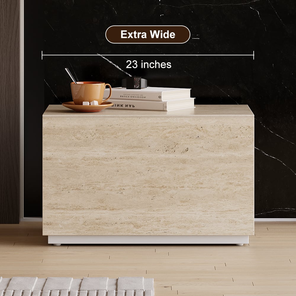 HMR 23" Sintered Stone Floor Nightstand with Drawer - Beige, Number Of Drawers: 1, Single