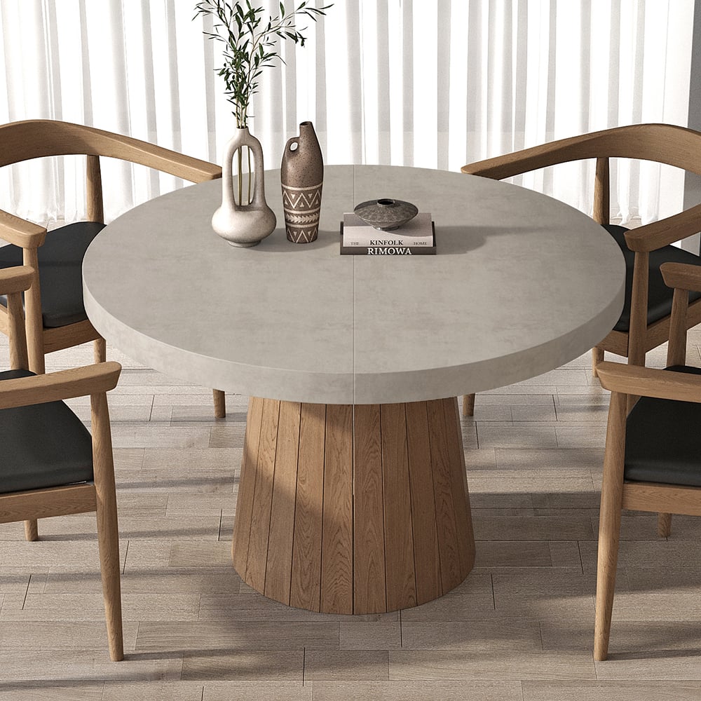 HMR - Dining Set 39"-55" Japandi Extendable Dining Table Gray with 6 Chairs