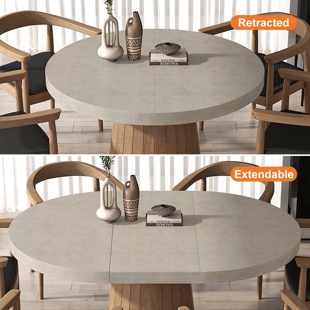 HMR - Dining Set 39"-55" Japandi Extendable Dining Table Gray with 6 Chairs