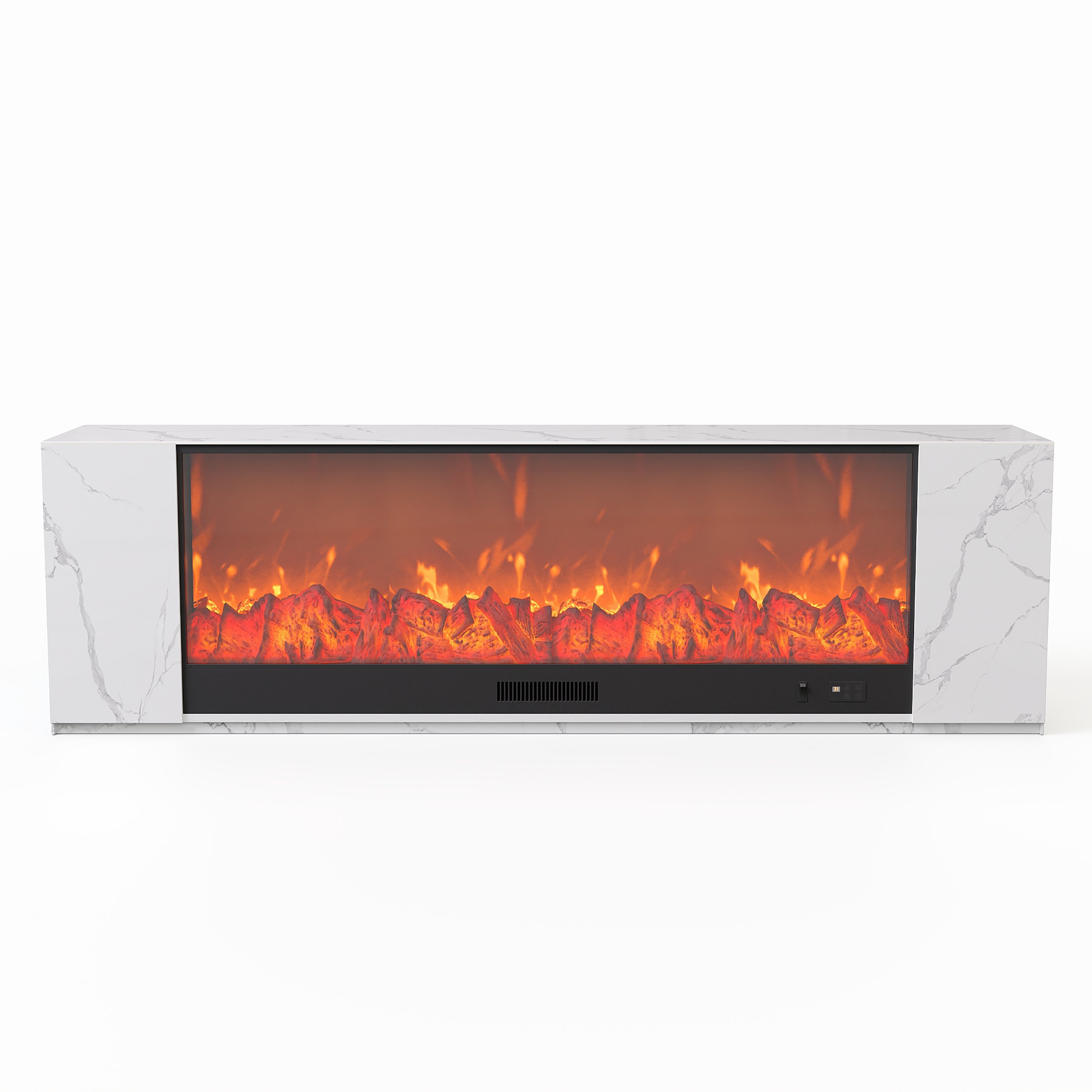 HMR Electric Fireplace TV Stand with Remote Control - White, Sintered Stone, 70.9"W×12.6"D×23.6"H