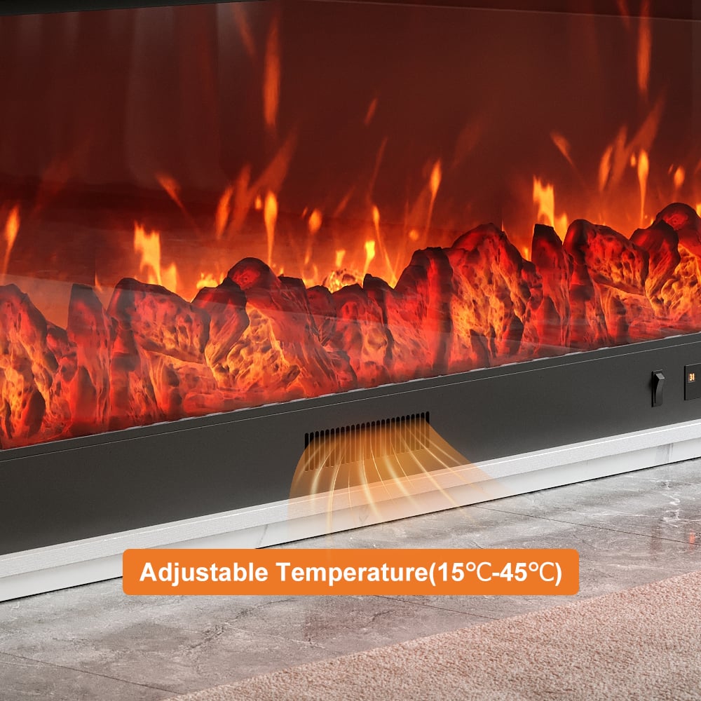 HMR Electric Fireplace TV Stand with Remote Control - White, Sintered Stone, 70.9"W×12.6"D×23.6"H