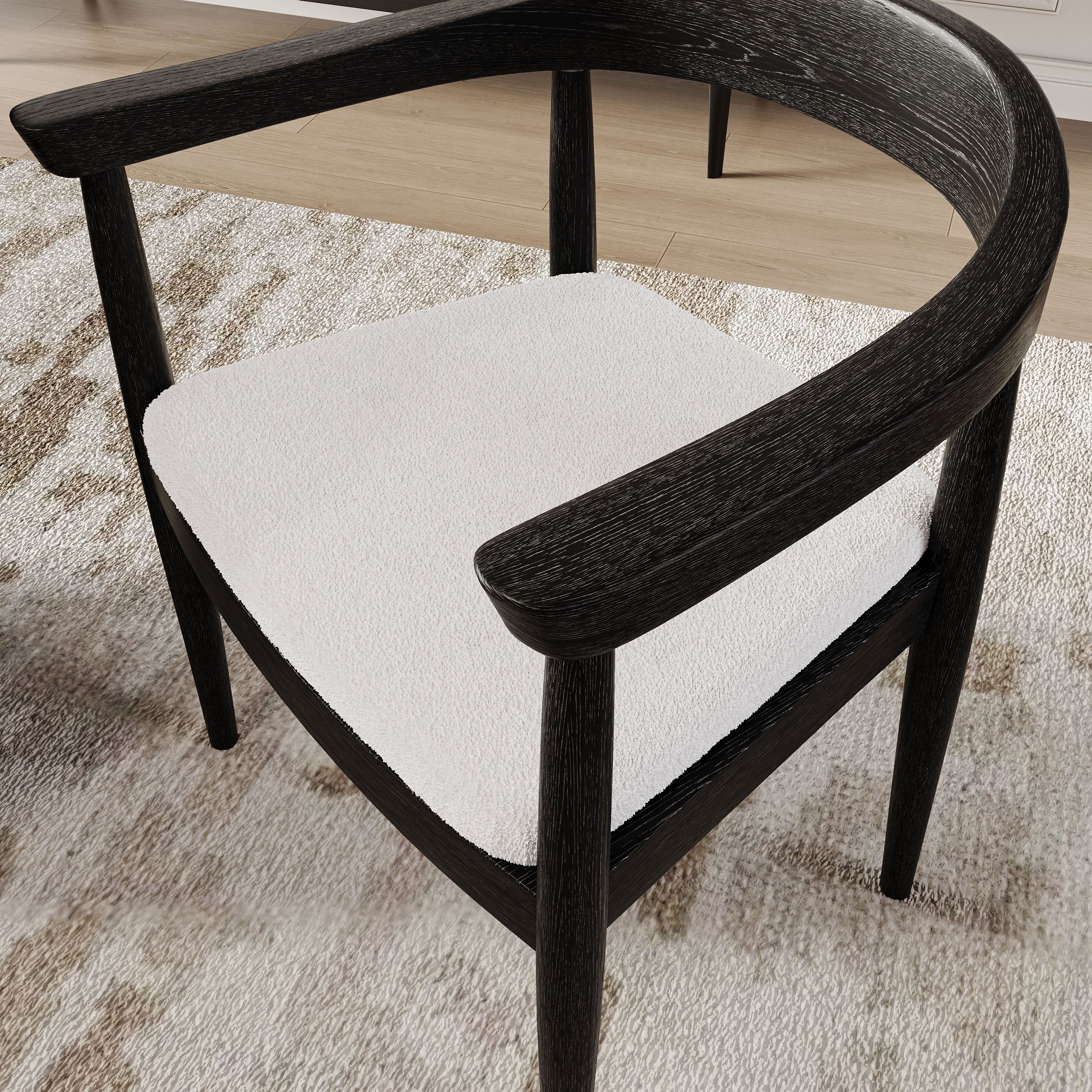 HMR Modern Wood Upholstery Dining Chair - Black, Boucle, 1-Piece