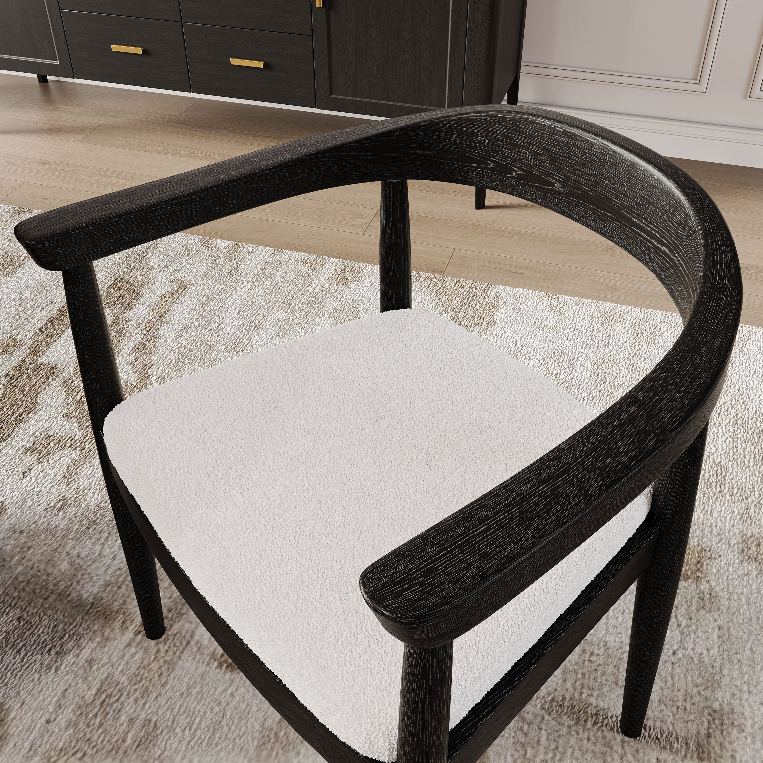 HMR Modern Wood Upholstery Dining Chair - Black, Boucle, 1-Piece
