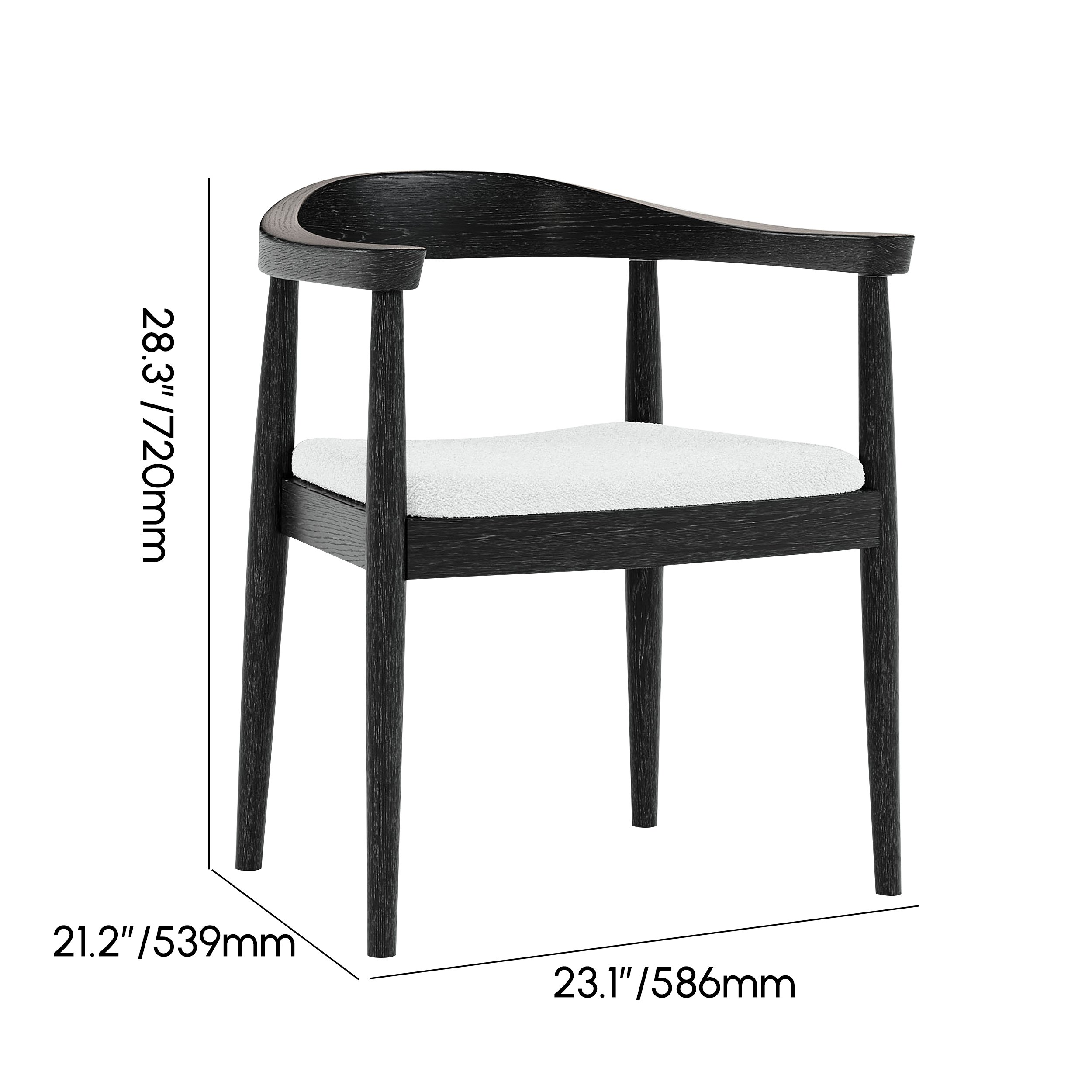 HMR Modern Wood Upholstery Dining Chair - Black, Boucle, 1-Piece