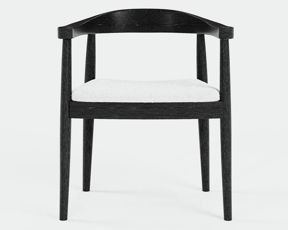 HMR Modern Wood Upholstery Dining Chair - Black, Boucle, 1-Piece