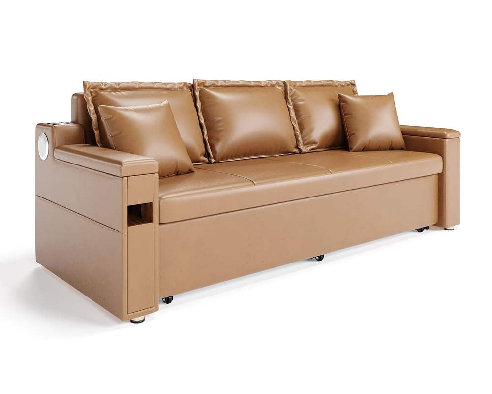 HMR 83" King 3-Seater Leather Sleeper Sofa with Speaker & USB Ports - Brown
