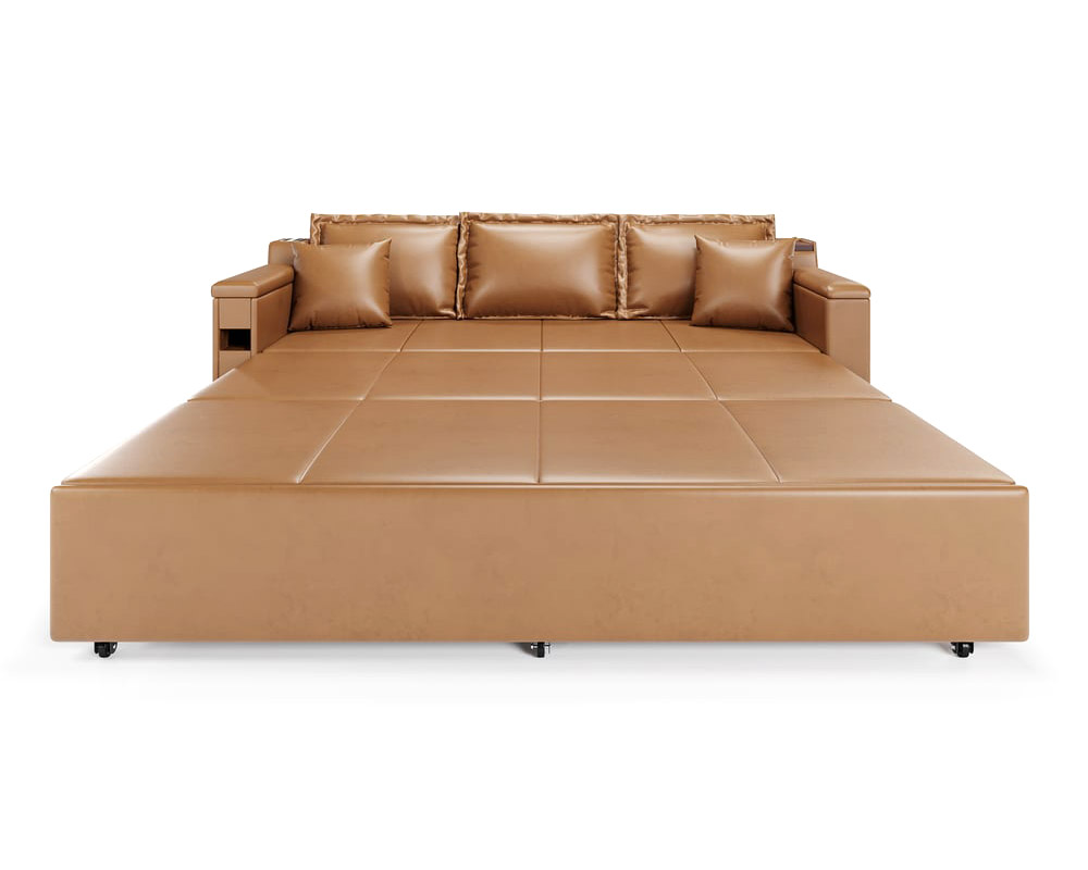 HMR 83" King 3-Seater Leather Sleeper Sofa with Speaker & USB Ports - Brown