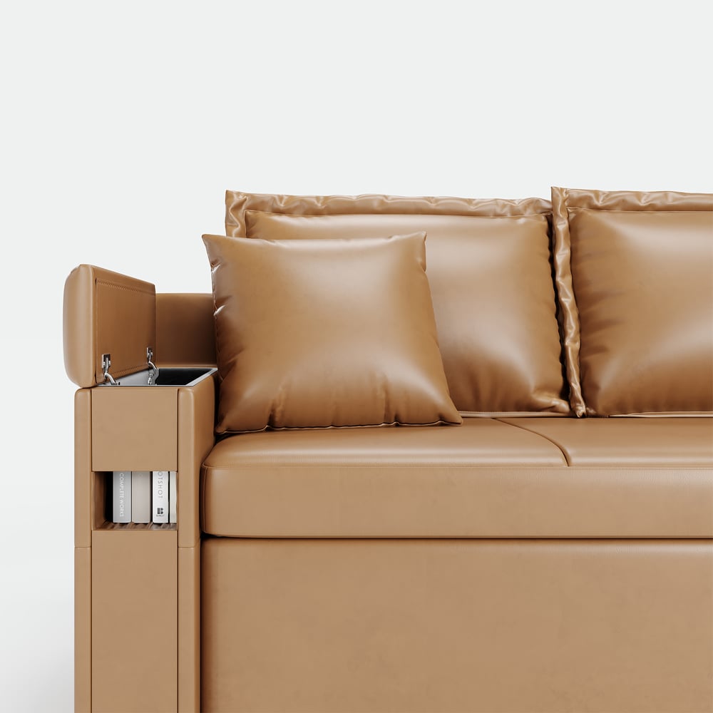 HMR 83" King 3-Seater Leather Sleeper Sofa with Speaker & USB Ports - Brown