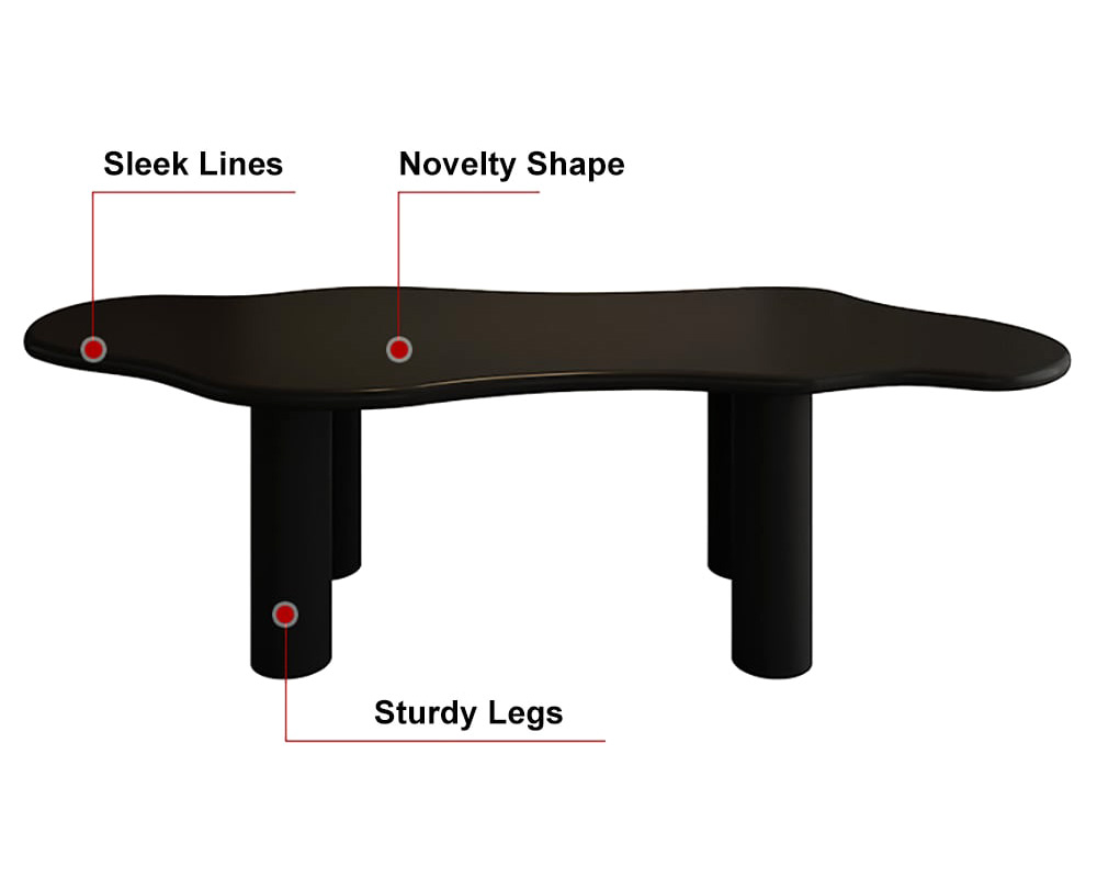 HMR Dining Set 70.9" Japandi Irregular Wood Dining Table Black with 6 Chairs - Black, Style C, With 6 Chairs