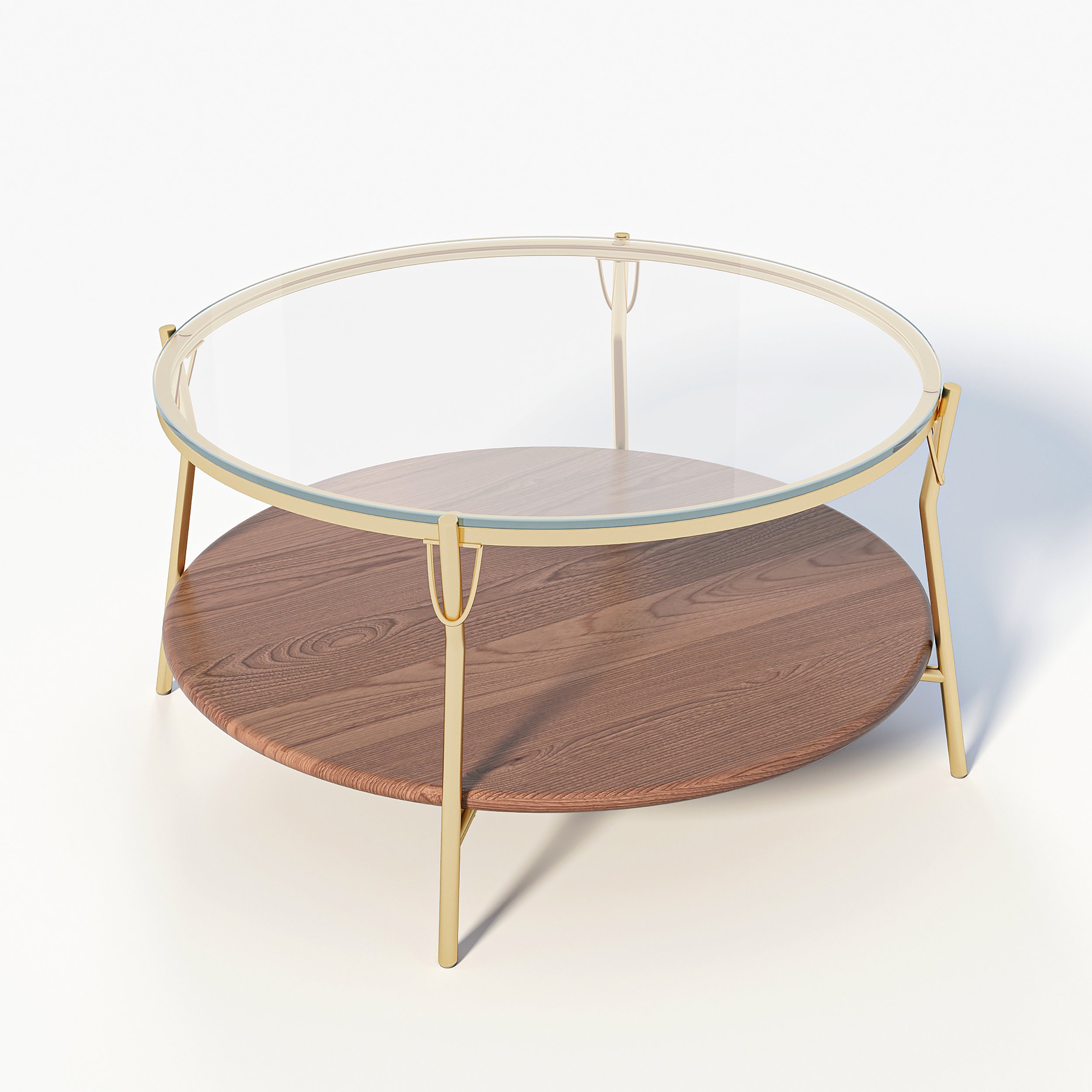 HMR 30" Glass Top Walnut 2-Tiered Coffee Table - Clear Glass
