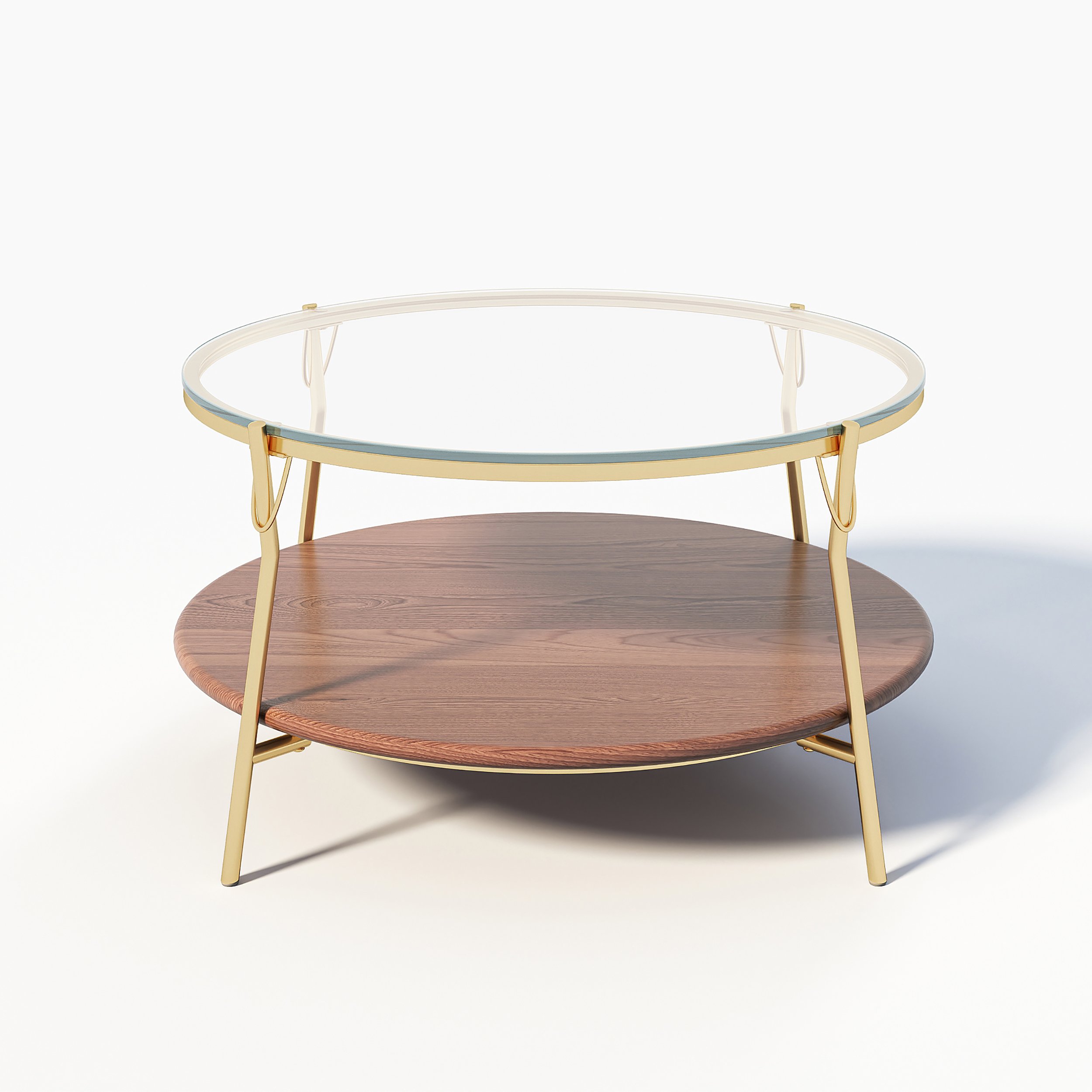 HMR 30" Glass Top Walnut 2-Tiered Coffee Table - Clear Glass