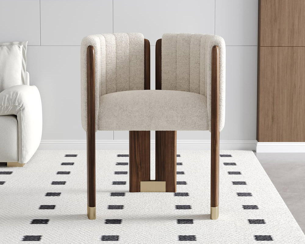 HMR - Velvet Fluted Upholstered Accent Chair with Wood Frame