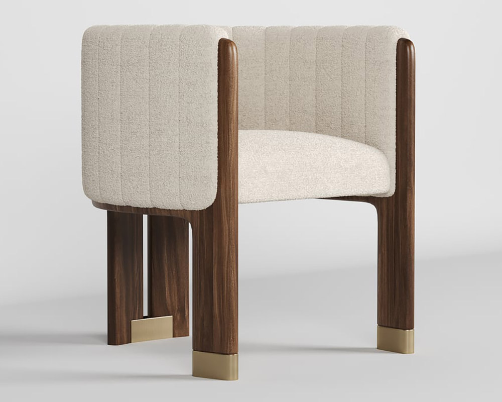 HMR Leather Fluted Upholstered Accent Chair with Wood Frame (Set of 4) - White