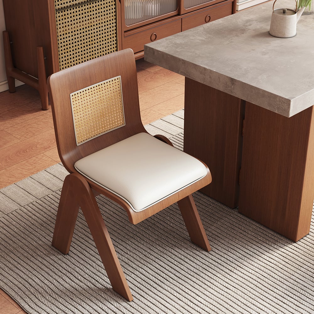 HMR - Set of 2 Japandi Modern Dining Chairs Walnut with PU Leather Upholstery White